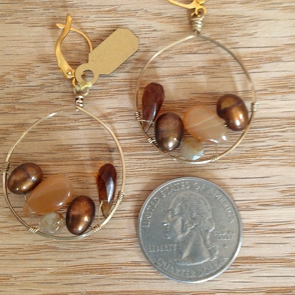 SEMI PRECIOUS DROP HOOP EARRINGS